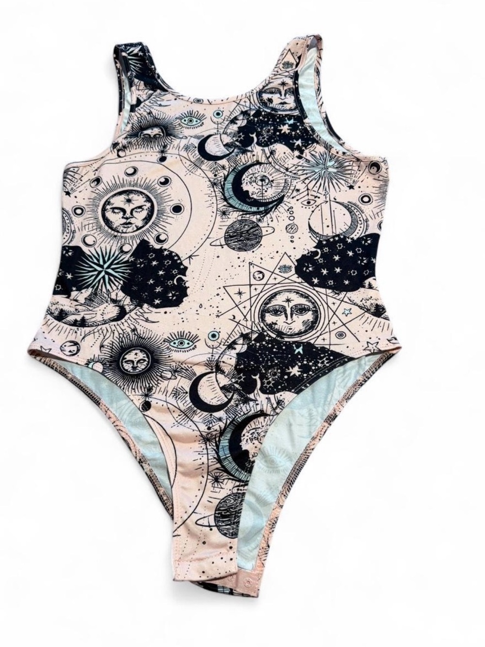 Celestial Print Sleeveless Bodysuit - Pink/Black